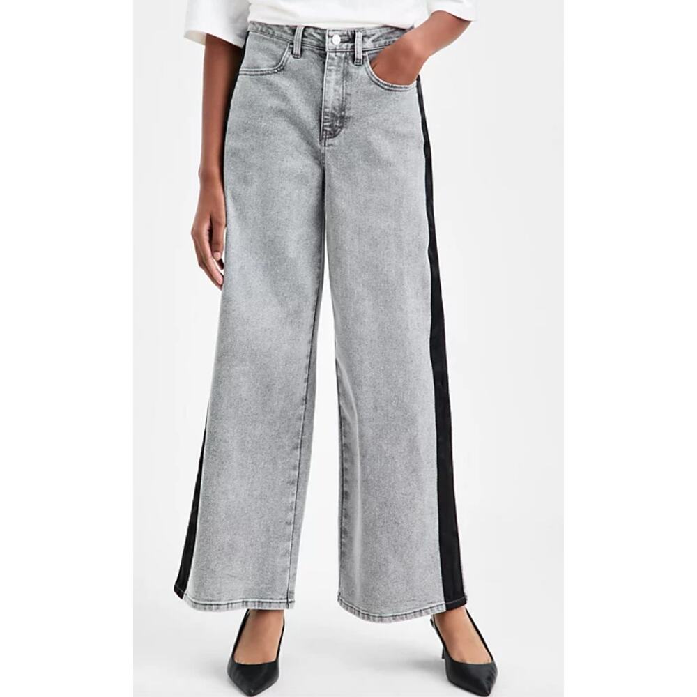 Bar III Women's High-Rise Side-Stripe Wide-Leg Jeans Size 2